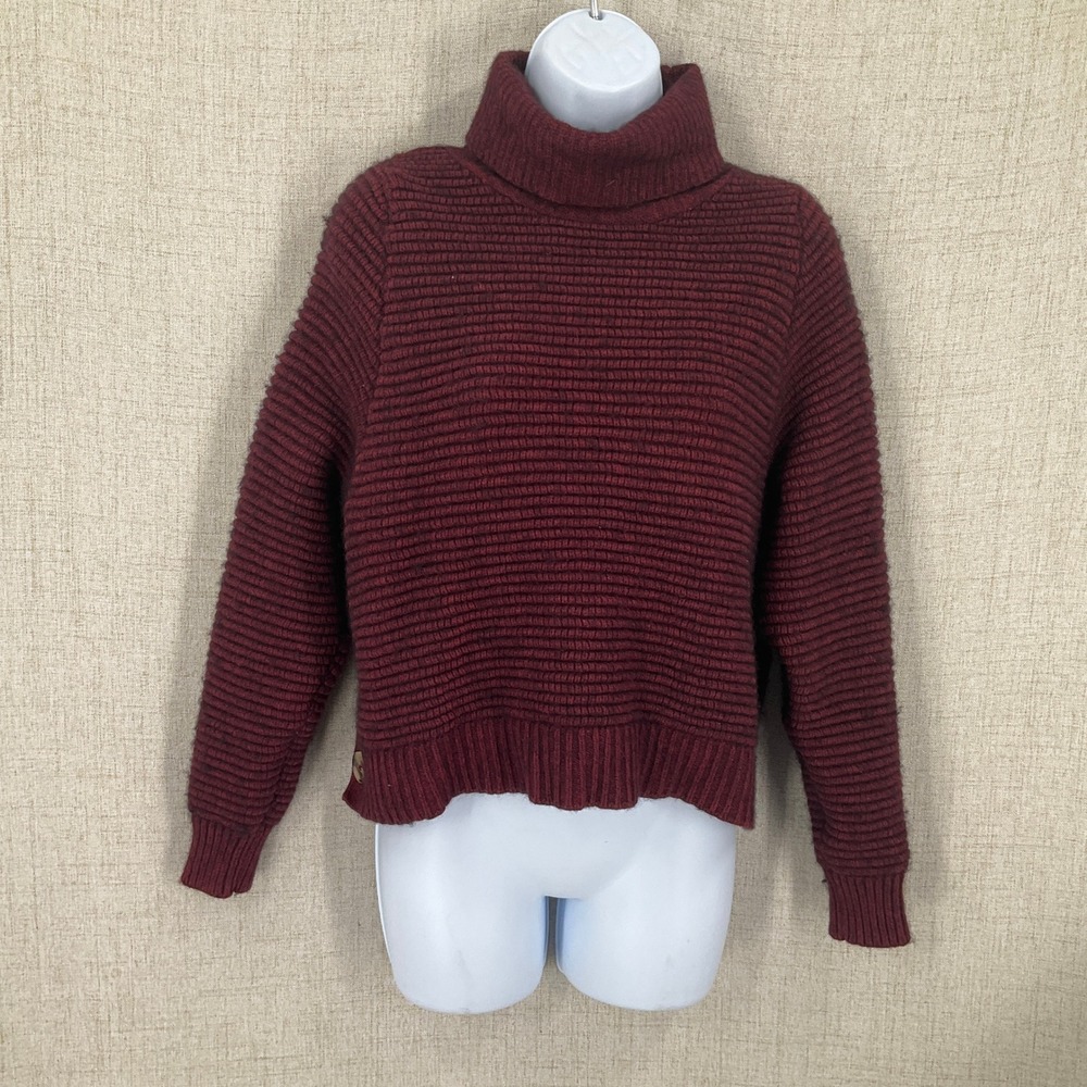 Madewell Sweater Women S Burgundy‎ Cotton Merino Wool Ribbed Turtleneck Classic